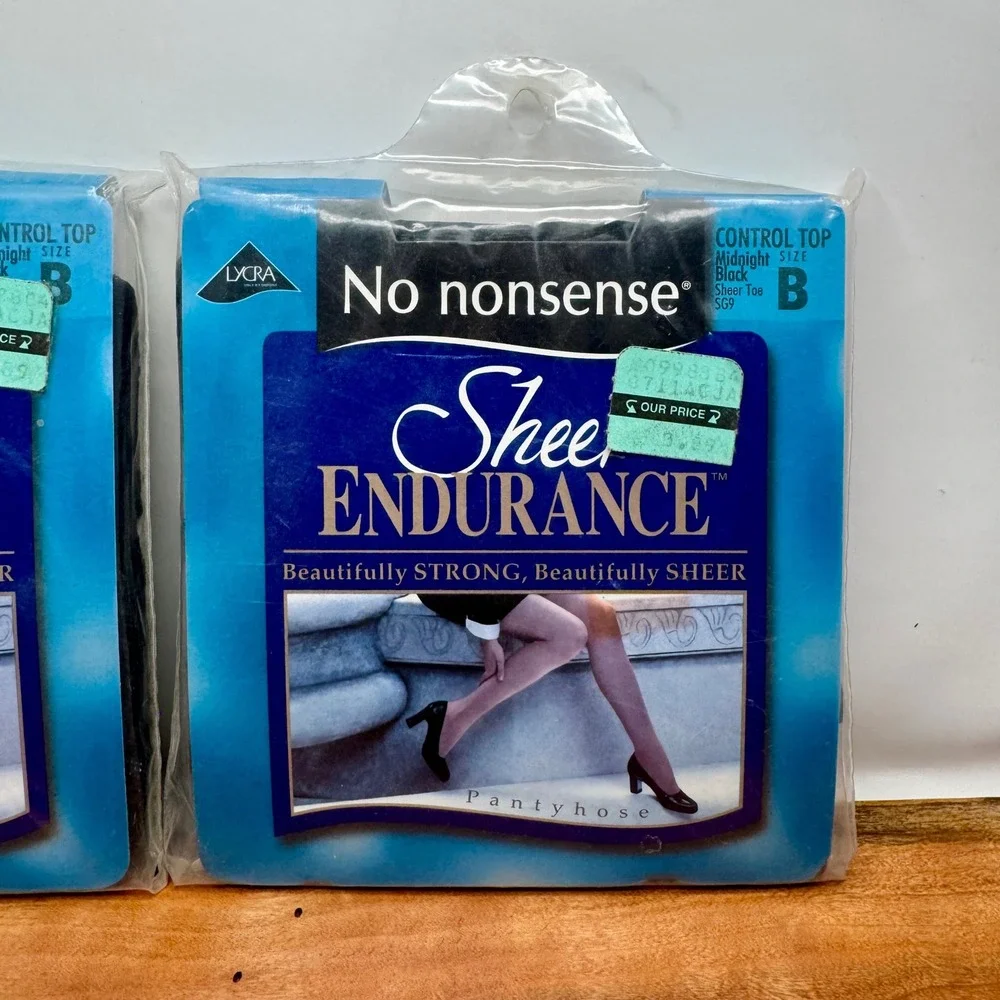 2pk No Nonsense Sheer Endurance Pantyhose Midnight Black Size B Control Top SG9